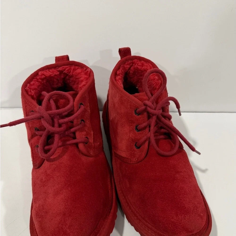 UGG Neumel Boots Red Suede Shearling Lined Chukka Men’s 8 Women’s 9.5
